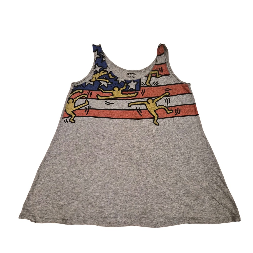 Uniqlo SPRZ NY Keith Haring Graphic Tank Top Gray Pop Art 241-126200 M
